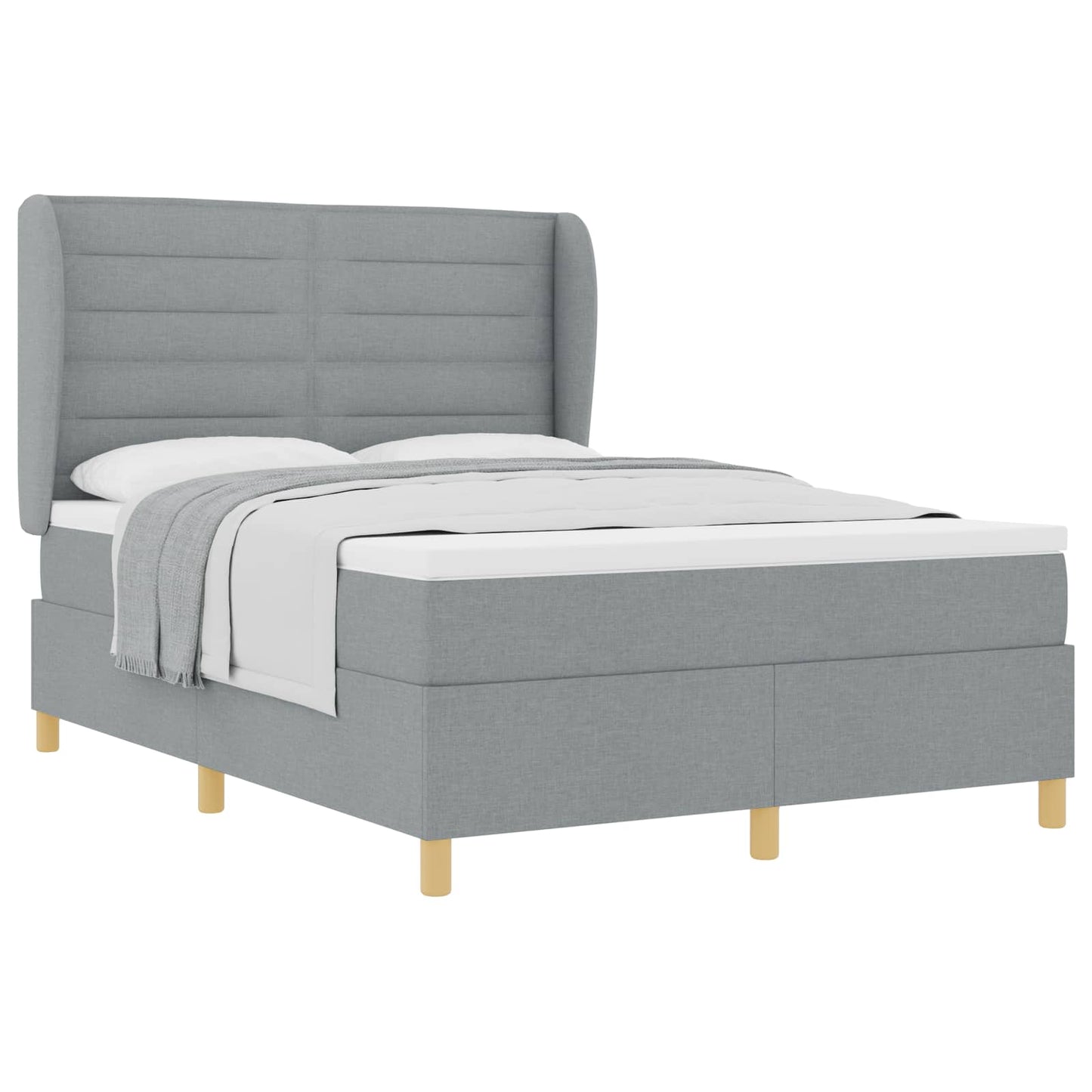 Postel S Boxspringem S Čelo Světle Šedá 200 X 140 Cm Textil