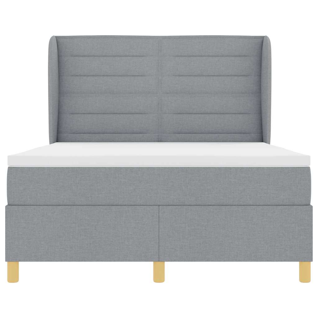 Postel S Boxspringem S Čelo Světle Šedá 200 X 140 Cm Textil