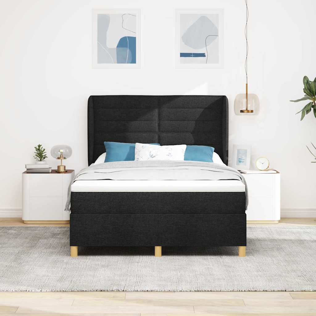 Postel S Boxspringem S Matrací S Čelo Černý 200 X 140 Cm Textil