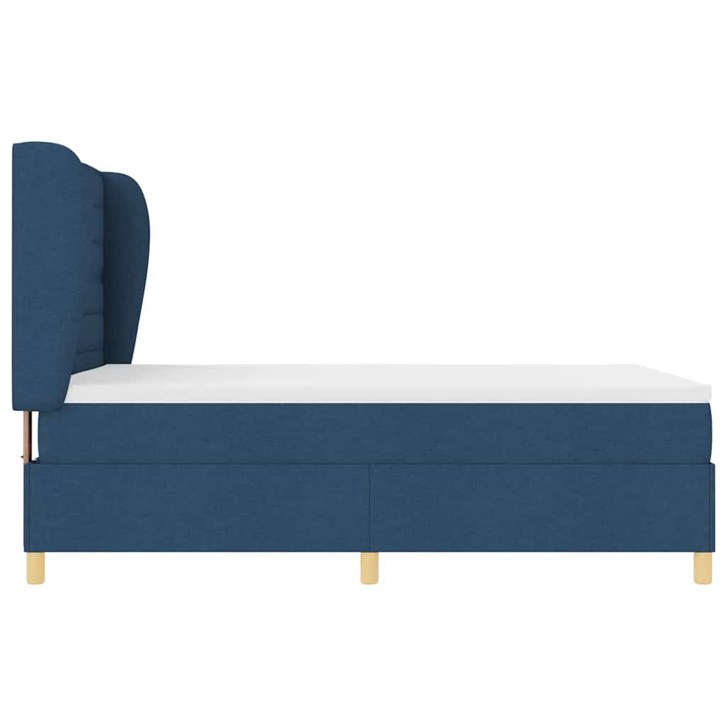 Postel S Boxspringem S Matrací S Čelo Modrá 200 X 140 Cm Textil