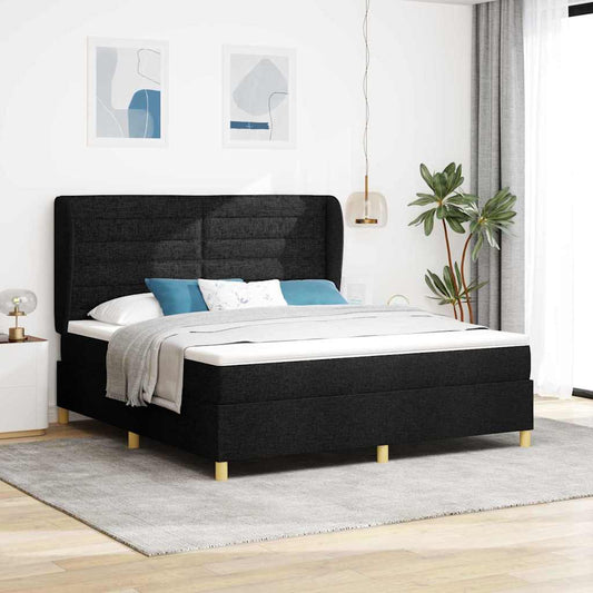 Postel S Boxspringem S Čelo Černý 200 X 180 Cm Textil
