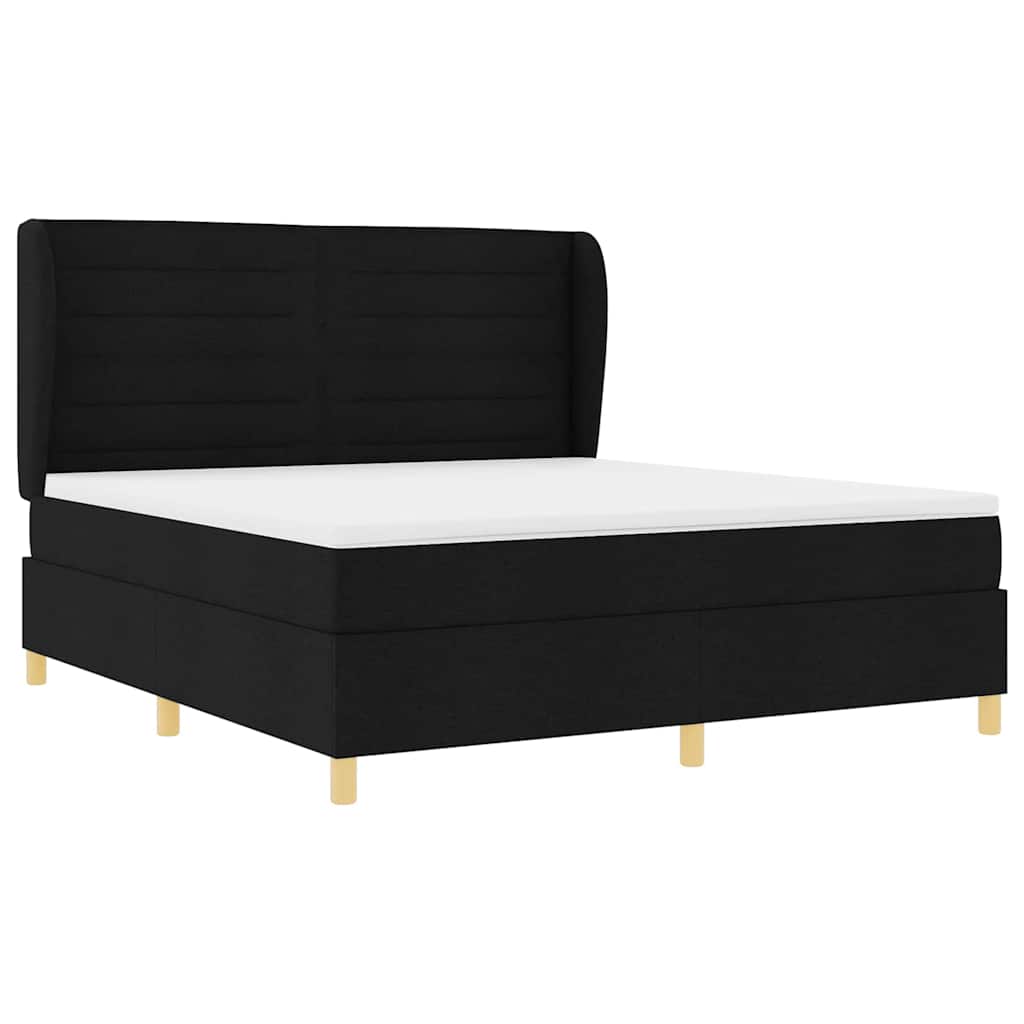 Postel S Boxspringem S Čelo Černý 200 X 180 Cm Textil