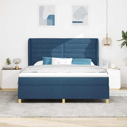 Postel S Boxspringem S Matrací S Čelo Modrá 200 X 180 Cm Textil