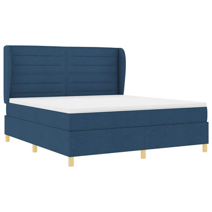 Postel S Boxspringem S Matrací S Čelo Modrá 200 X 180 Cm Textil