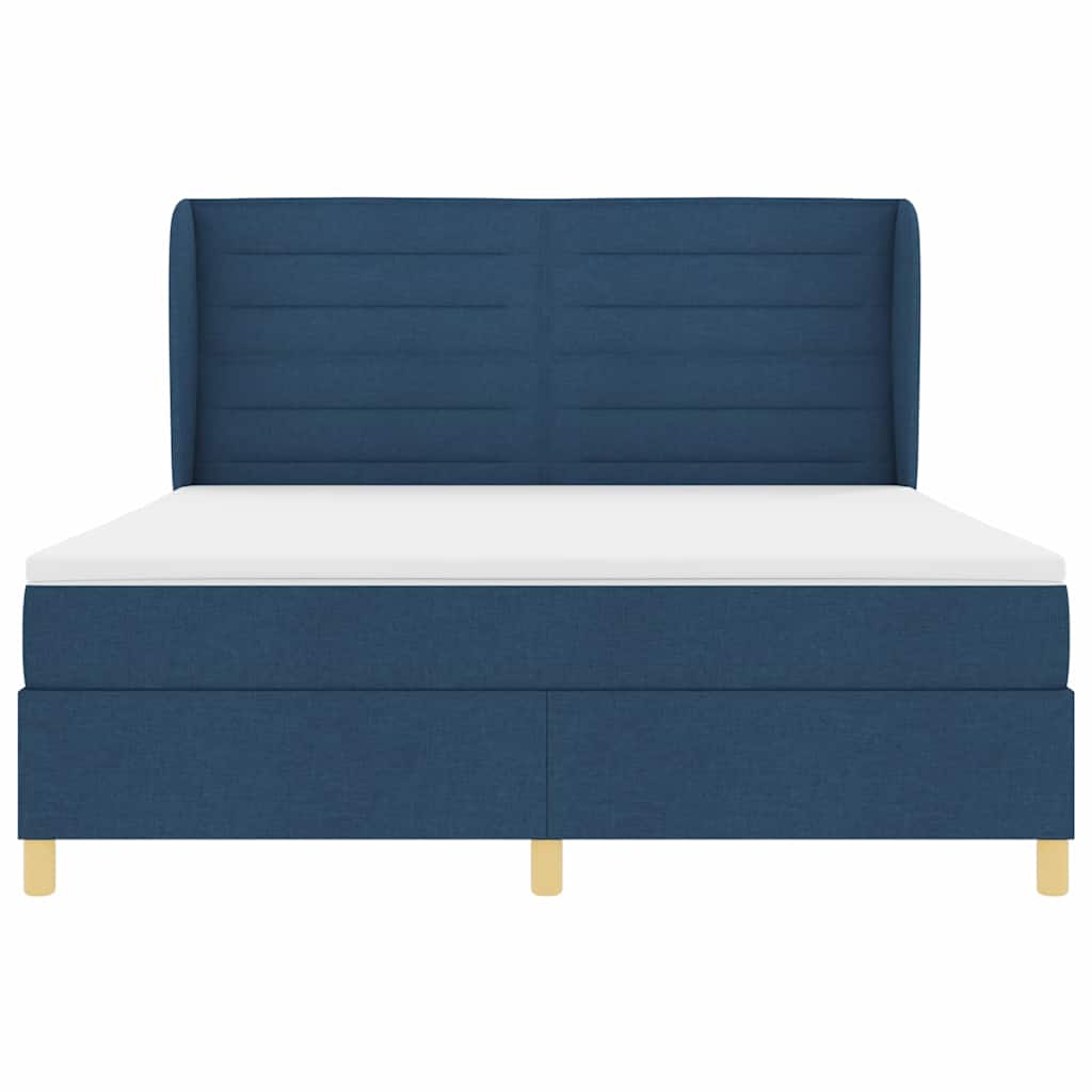 Postel S Boxspringem S Matrací S Čelo Modrá 200 X 180 Cm Textil