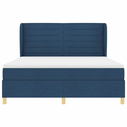 Postel S Boxspringem S Matrací S Čelo Modrá 200 X 180 Cm Textil