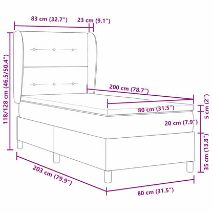Postel S Boxspringem S Čelo Světle Šedá 200 X 80 Cm Textil