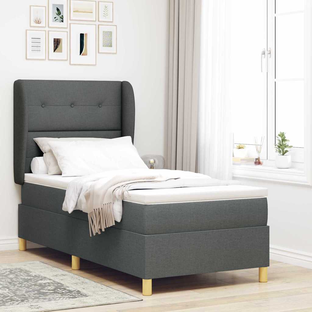 Postel S Boxspringem S Čelo Tmavě Šedá 200 X 80 Cm Textil
