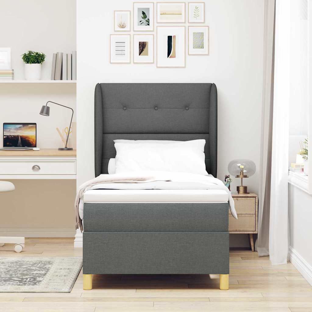 Postel S Boxspringem S Čelo Tmavě Šedá 200 X 80 Cm Textil