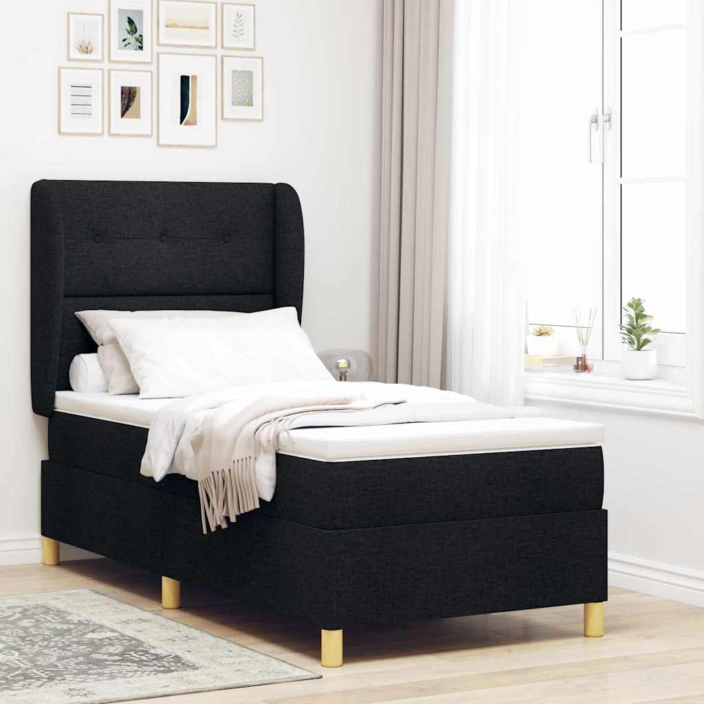 Postel S Boxspringem S Čelo Černý 200 X 80 Cm Textil