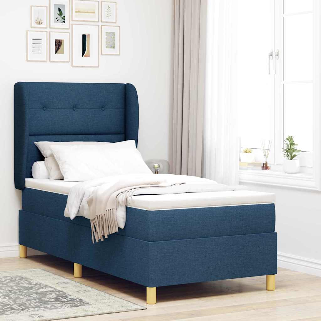 Postel S Boxspringem S Čelo Modrá 200 X 80 Cm Textil
