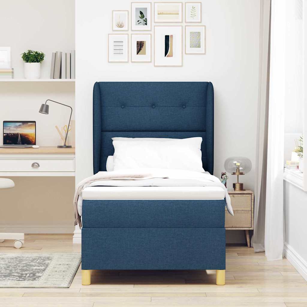 Postel S Boxspringem S Čelo Modrá 200 X 80 Cm Textil