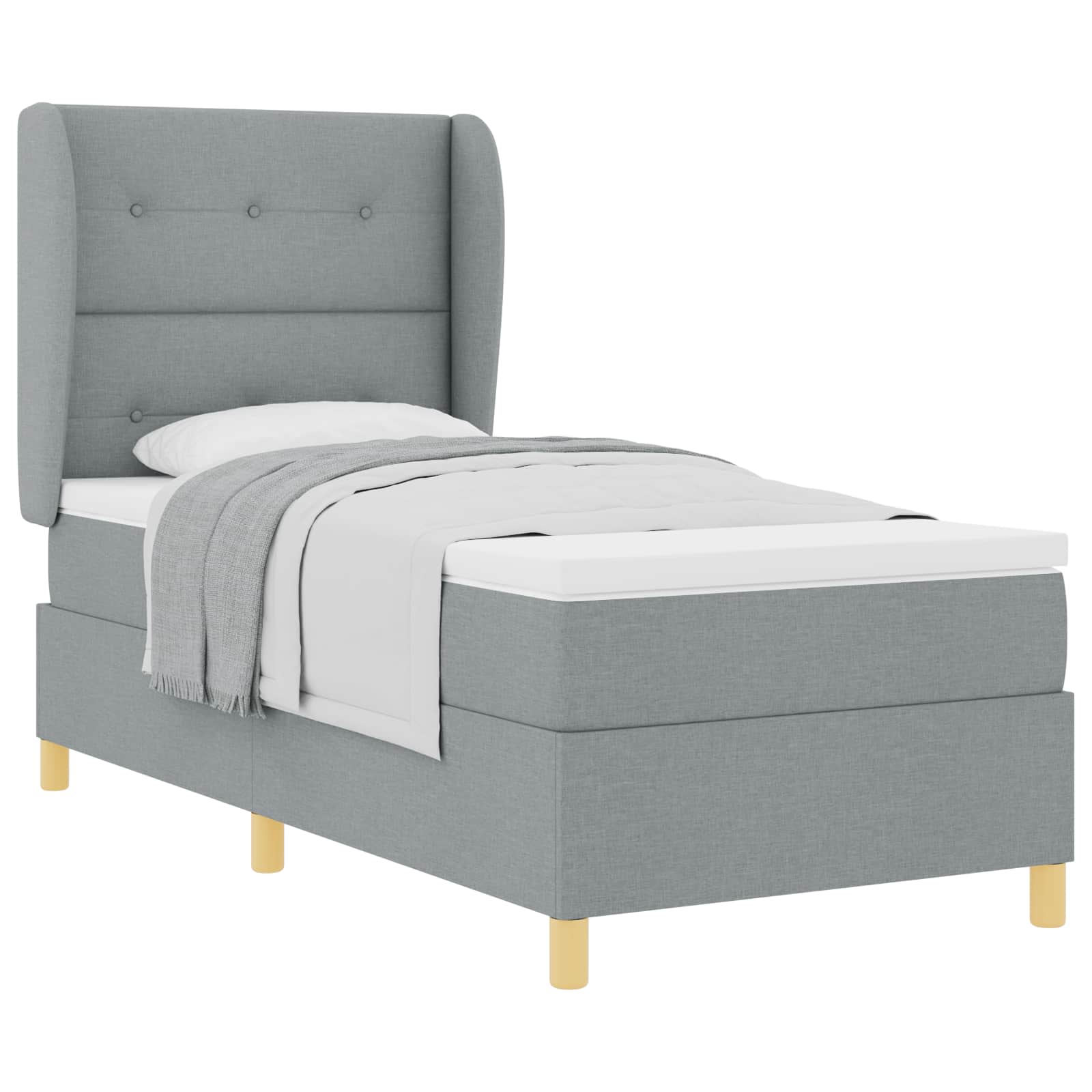 Postel S Boxspringem S Čelo Světle Šedá 190 X 90 Cm Textil