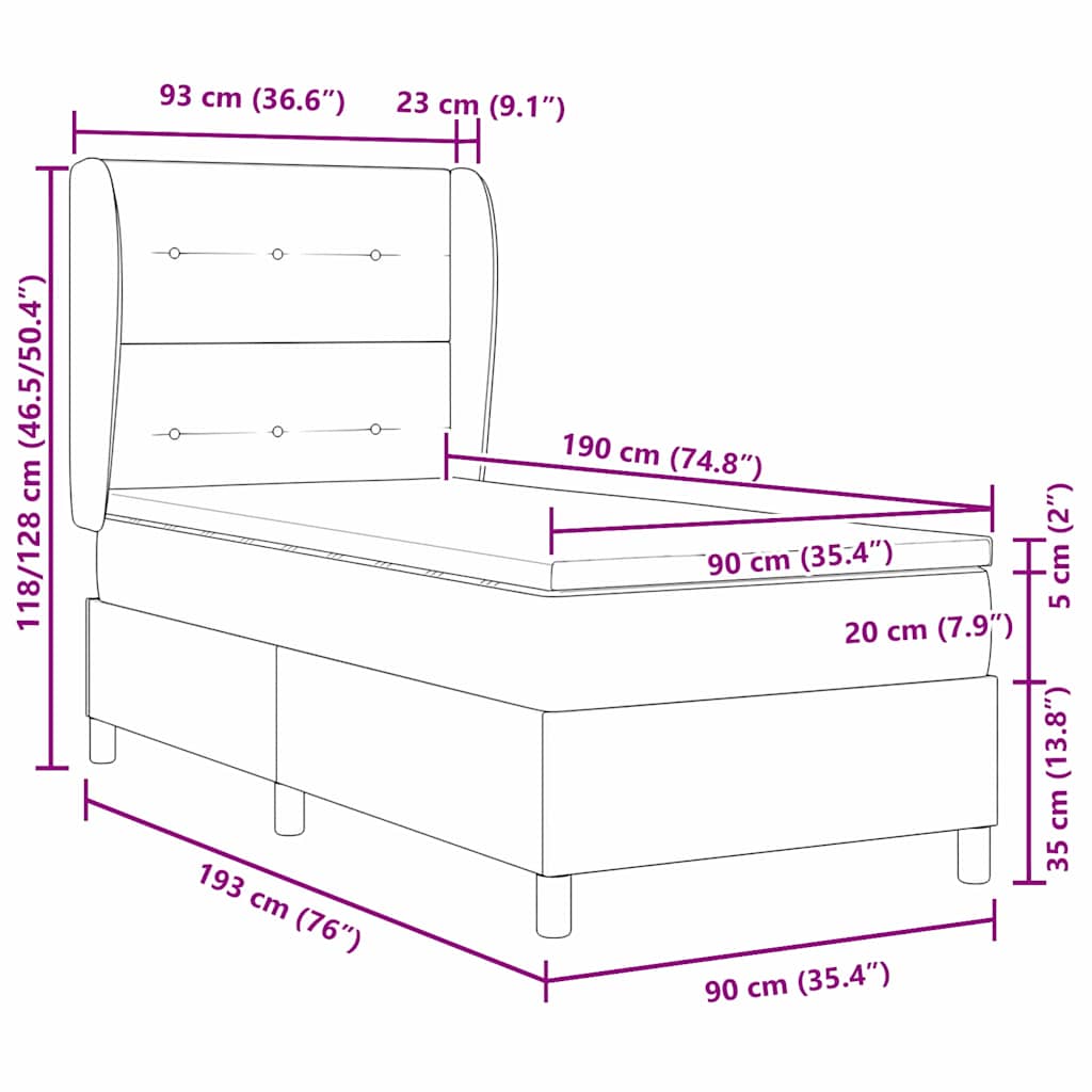 Postel S Boxspringem S Čelo Světle Šedá 190 X 90 Cm Textil