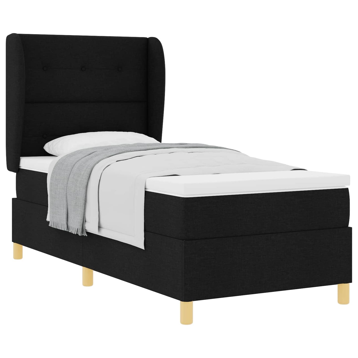 Postel S Boxspringem S Čelo Černý 190 X 90 Cm Textil