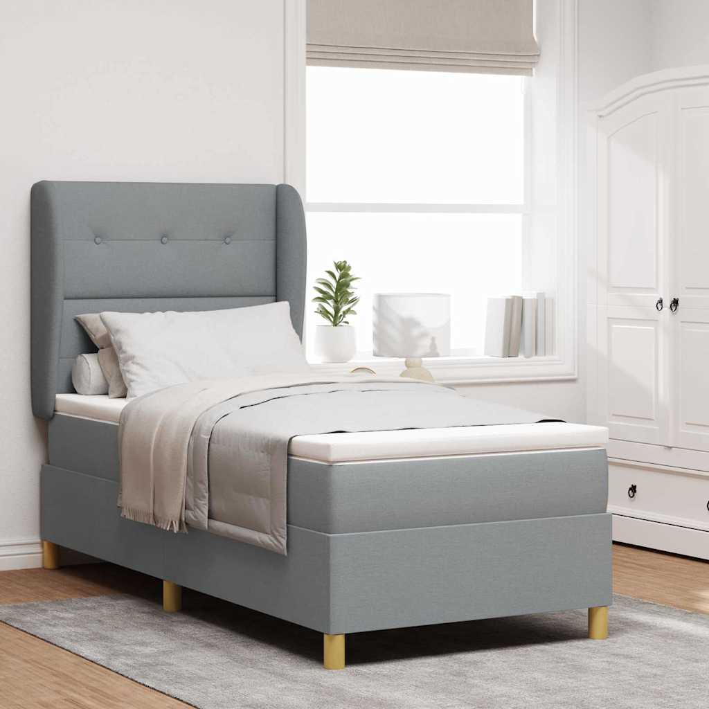 Postel S Boxspringem S Čelo Světle Šedá 200 X 90 Cm Textil