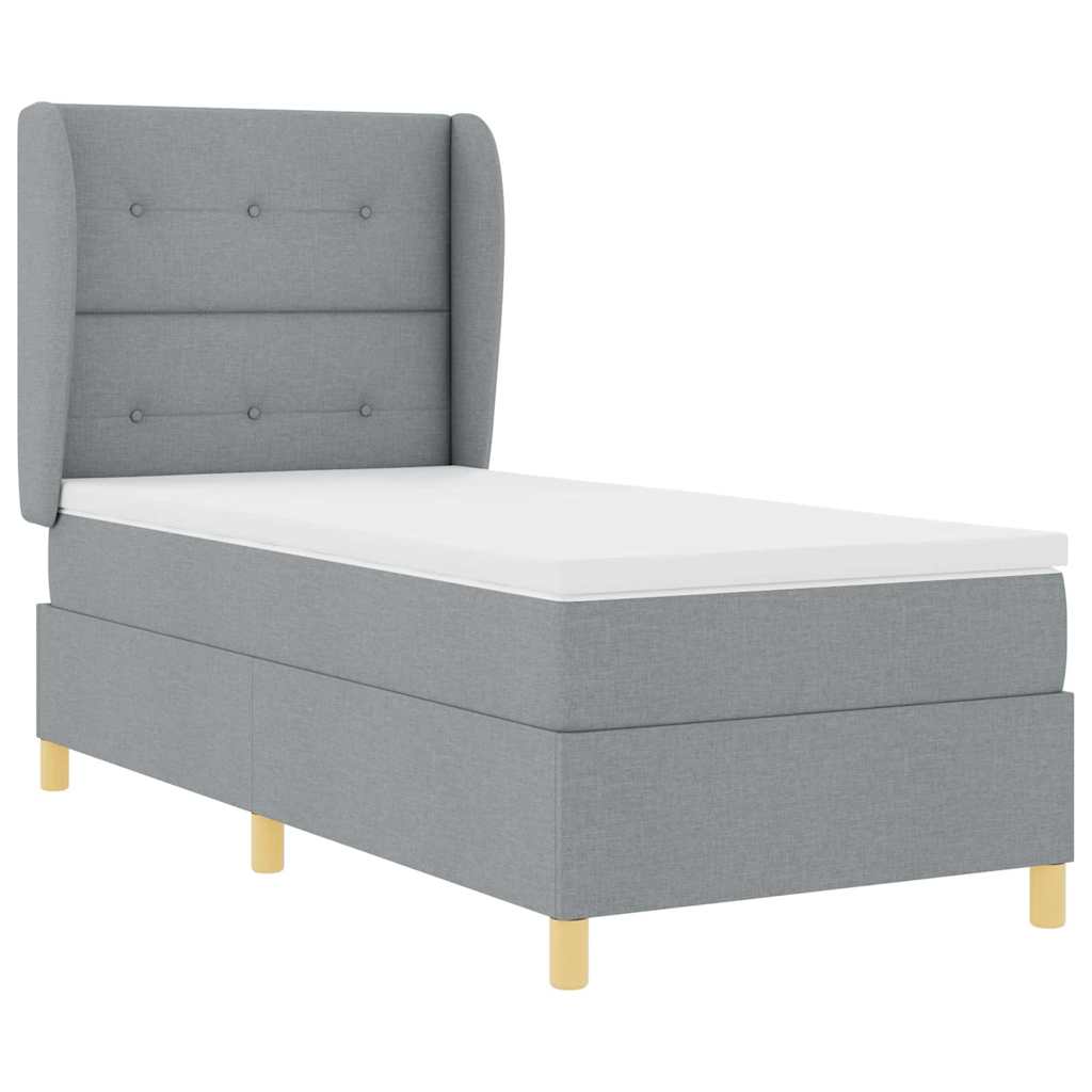 Postel S Boxspringem S Čelo Světle Šedá 200 X 90 Cm Textil