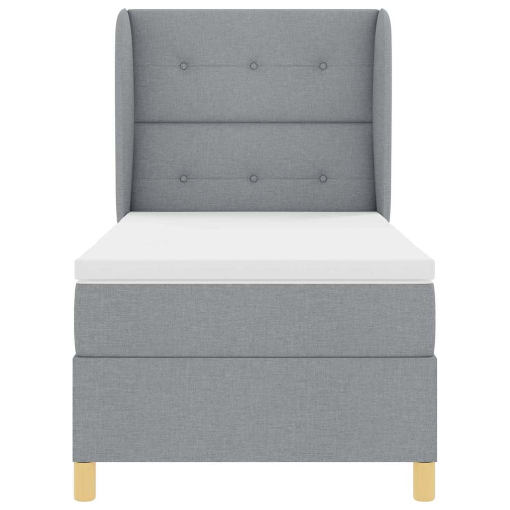 Postel S Boxspringem S Čelo Světle Šedá 200 X 90 Cm Textil