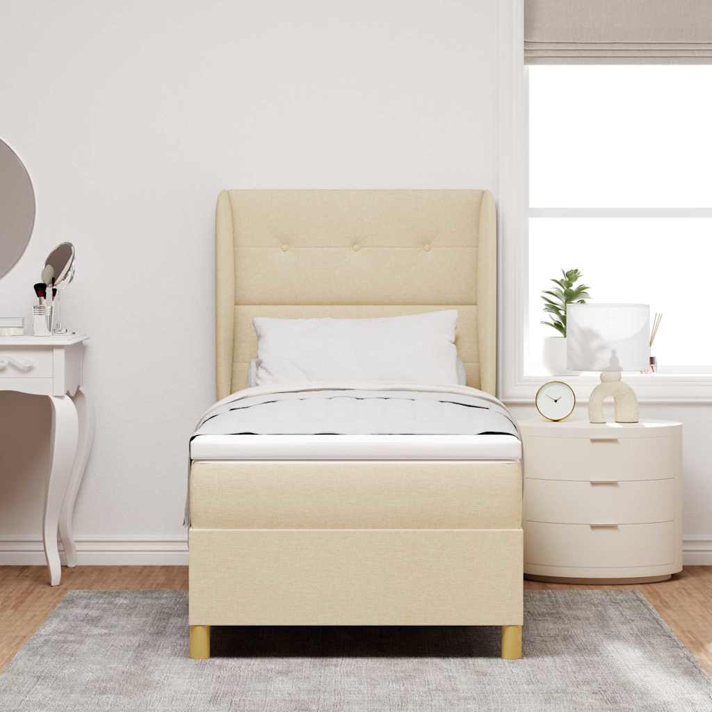 Postel S Boxspringem S Čelo Krémová 200 X 90 Cm Textil