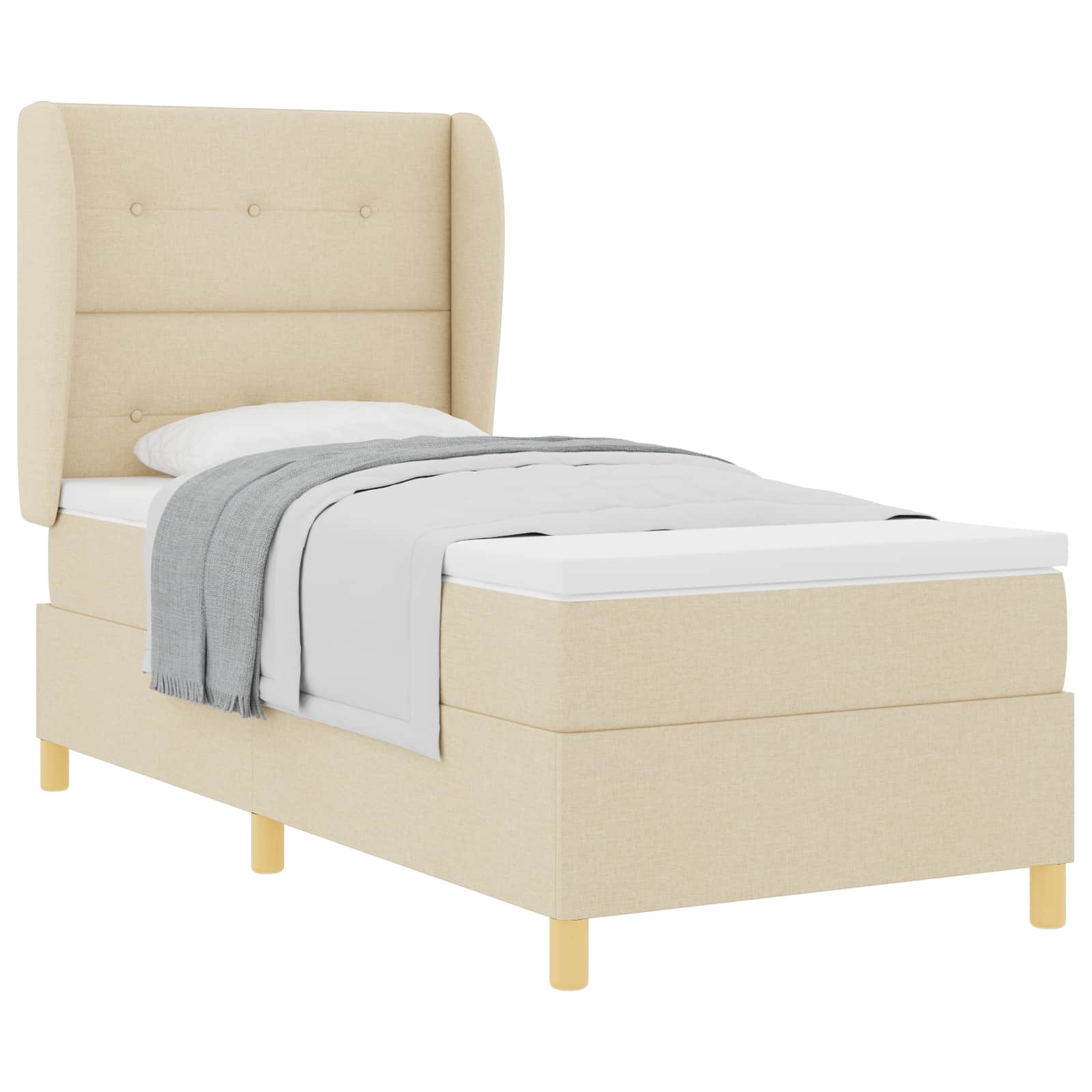 Postel S Boxspringem S Čelo Krémová 200 X 90 Cm Textil