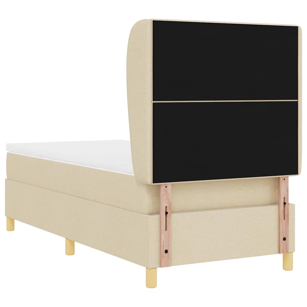 Postel S Boxspringem S Čelo Krémová 200 X 90 Cm Textil