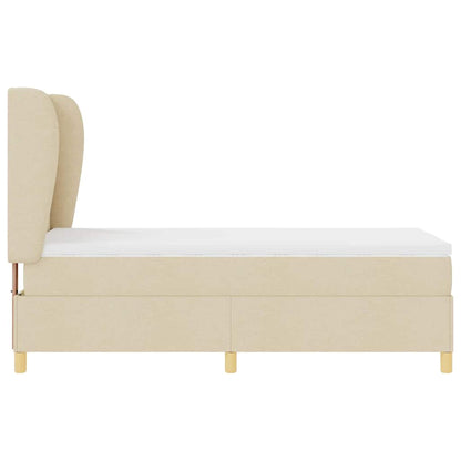 Postel S Boxspringem S Čelo Krémová 200 X 90 Cm Textil