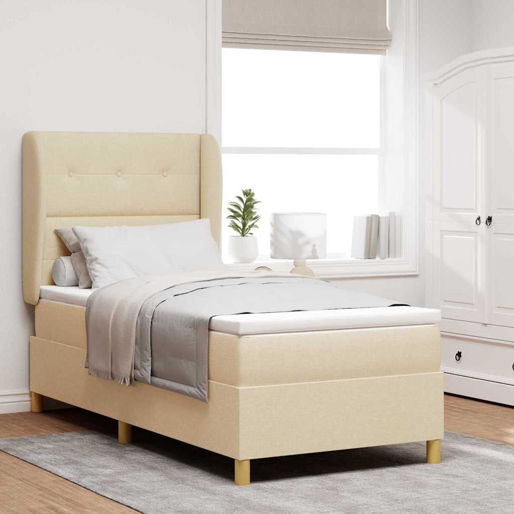 Postel S Boxspringem S Čelo Krémová 200 X 100 Cm Textil