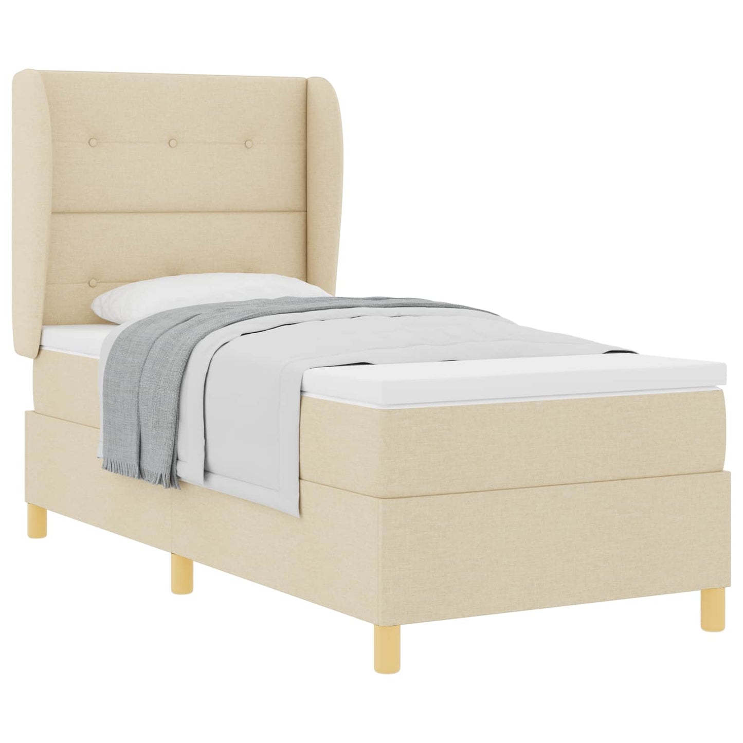 Postel S Boxspringem S Čelo Krémová 200 X 100 Cm Textil