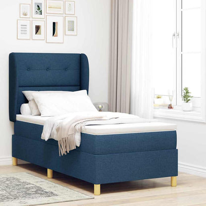 Postel S Boxspringem S Čelo Modrá 200 X 100 Cm Textil