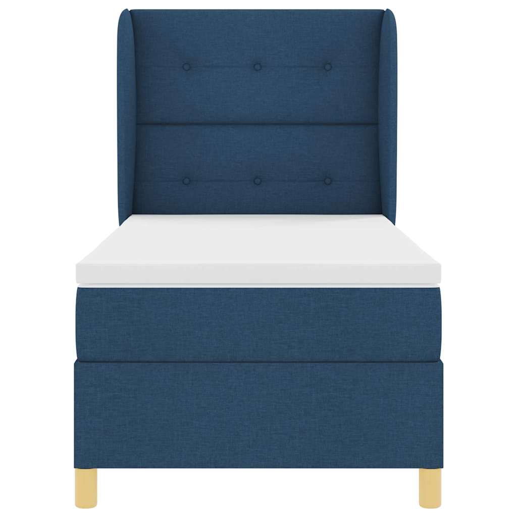 Postel S Boxspringem S Čelo Modrá 200 X 100 Cm Textil