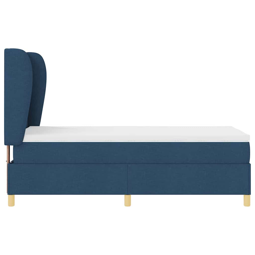 Postel S Boxspringem S Čelo Modrá 200 X 100 Cm Textil