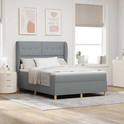Postel S Boxspringem S Čelo Světle Šedá 190 X 140 Cm Textil