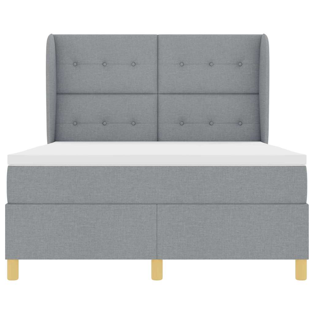Postel S Boxspringem S Čelo Světle Šedá 190 X 140 Cm Textil