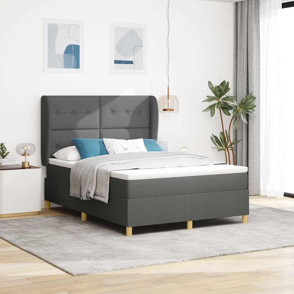 Postel S Boxspringem S Čelo Tmavě Šedá 190 X 140 Cm Textil