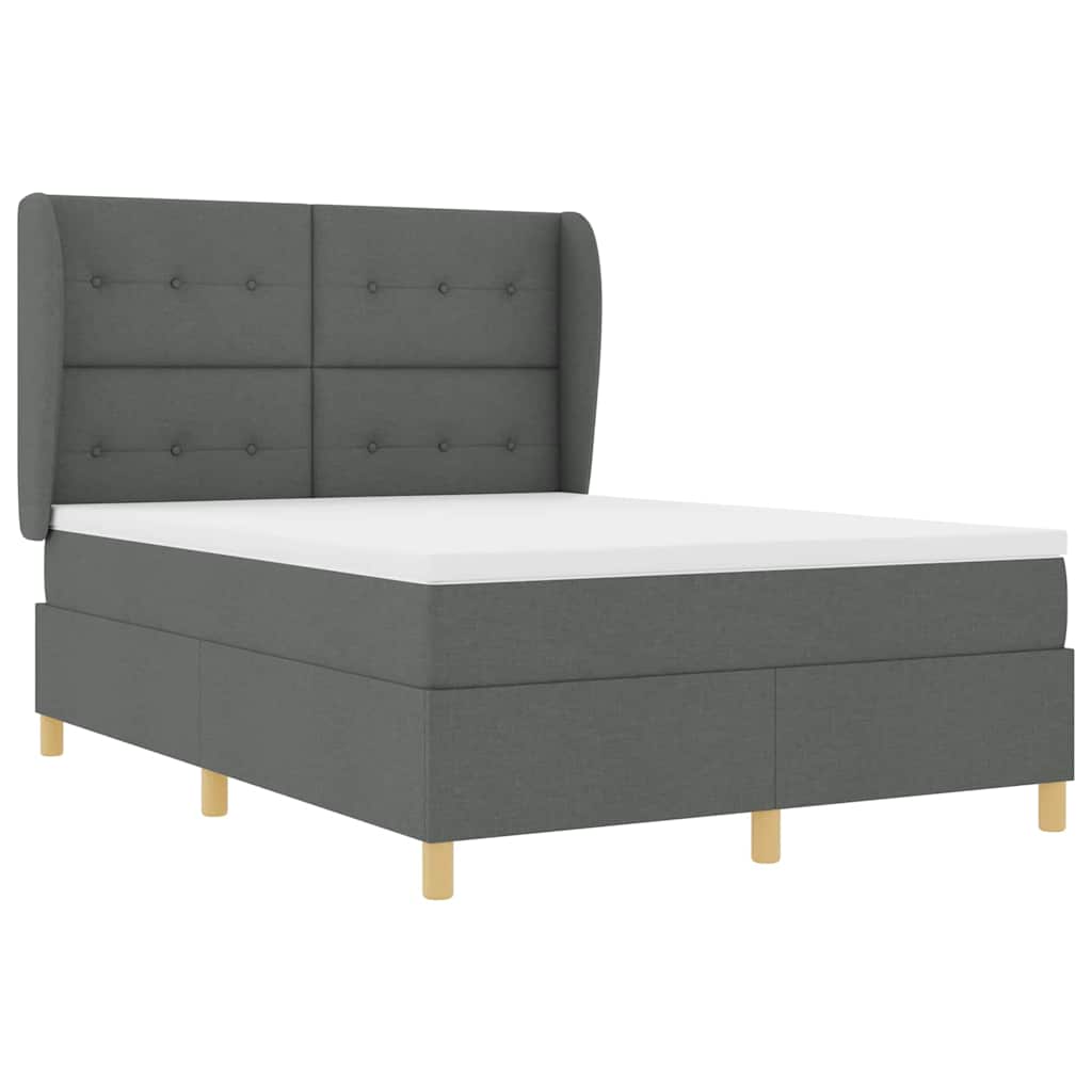 Postel S Boxspringem S Čelo Tmavě Šedá 190 X 140 Cm Textil