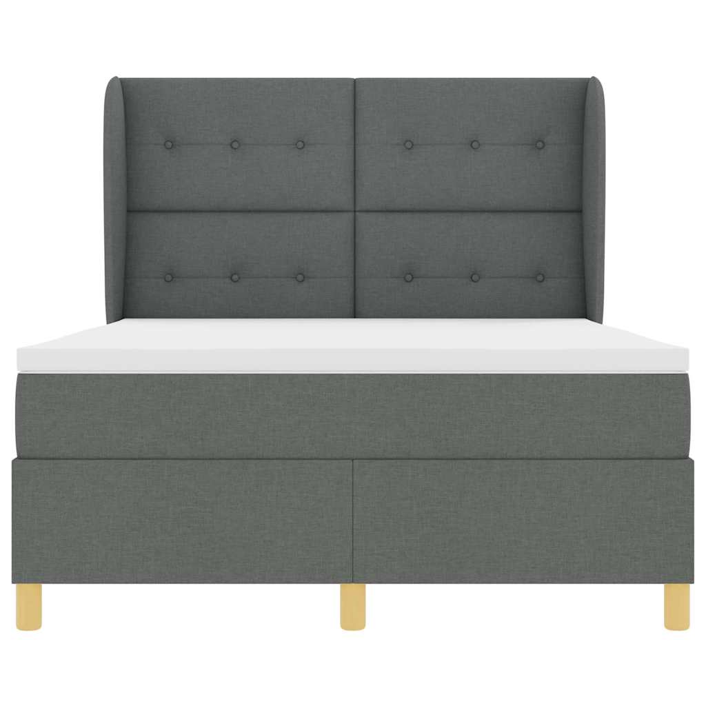 Postel S Boxspringem S Čelo Tmavě Šedá 190 X 140 Cm Textil