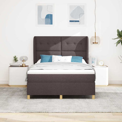 Postel S Boxspringem S Čelo Tmavě Hnědá 190 X 140 Cm Textil