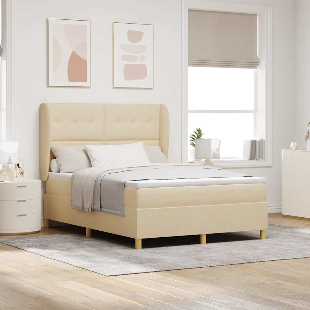 Postel S Boxspringem S Čelo Krémová 190 X 140 Cm Textil