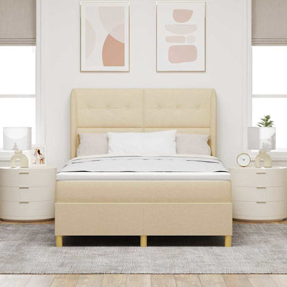 Postel S Boxspringem S Čelo Krémová 190 X 140 Cm Textil
