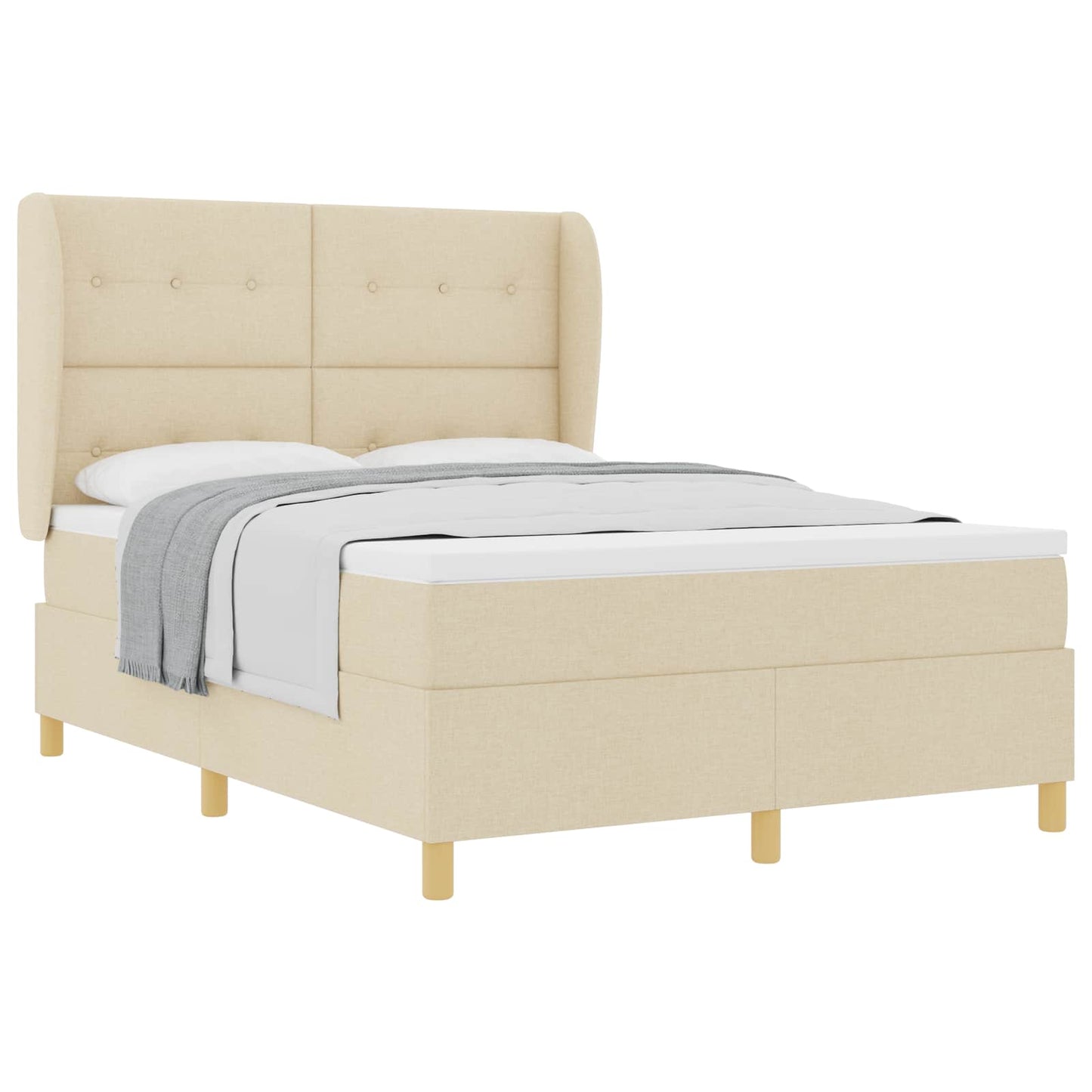 Postel S Boxspringem S Čelo Krémová 190 X 140 Cm Textil