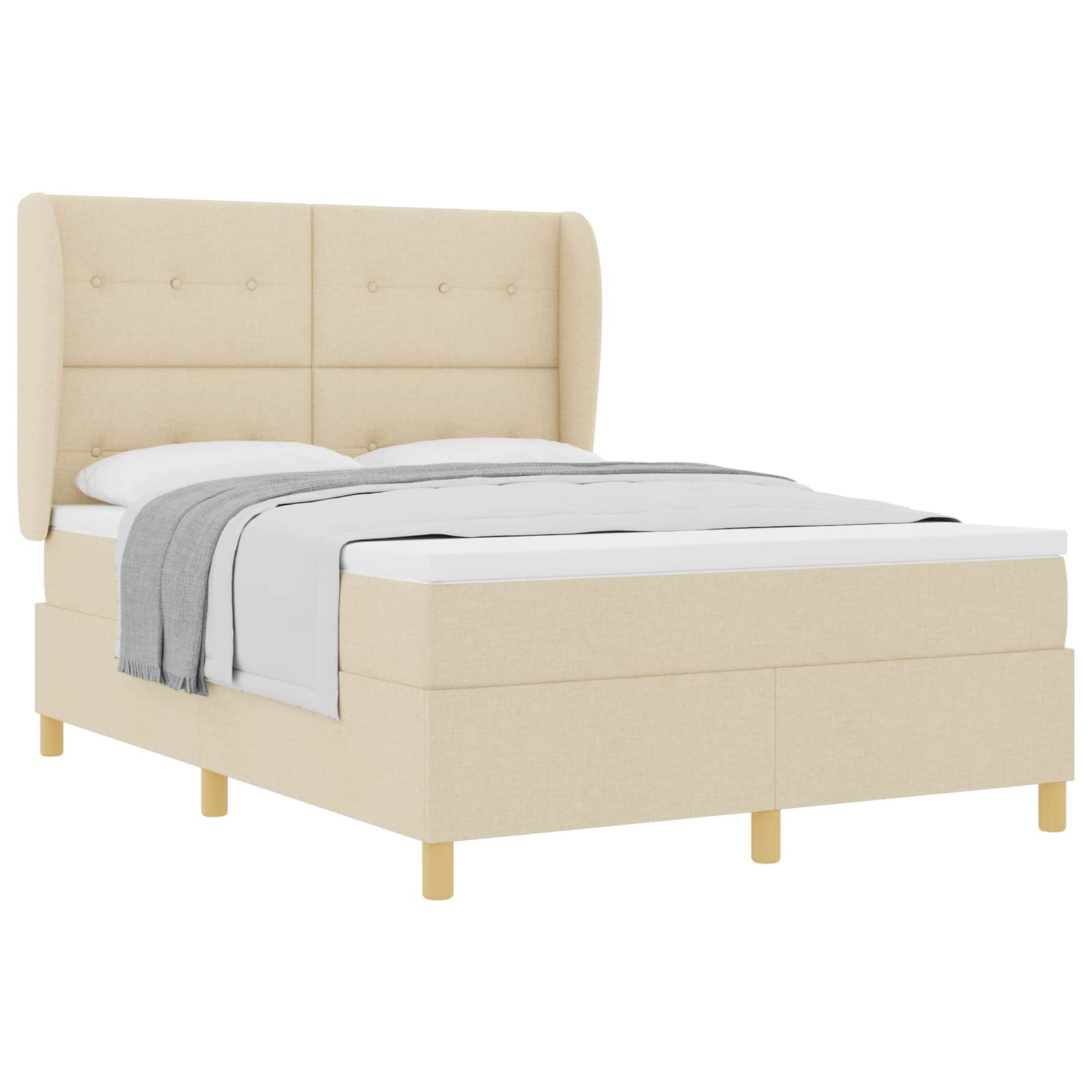 Postel S Boxspringem S Čelo Krémová 190 X 140 Cm Textil