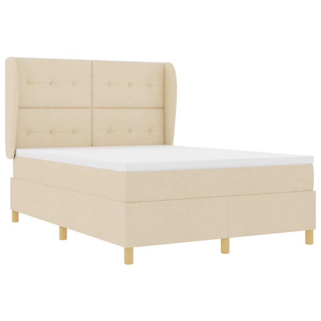 Postel S Boxspringem S Čelo Krémová 190 X 140 Cm Textil