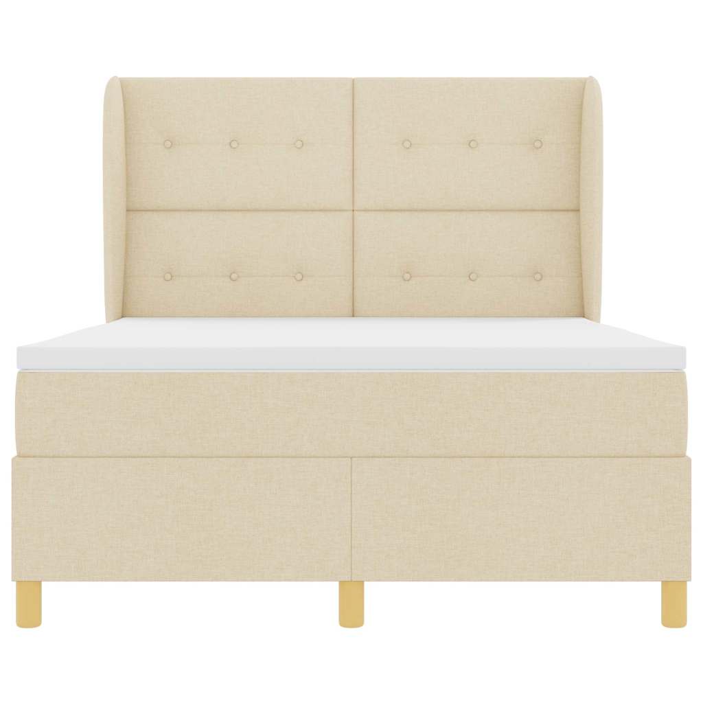 Postel S Boxspringem S Čelo Krémová 190 X 140 Cm Textil