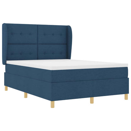 Postel S Boxspringem S Čelo Modrá 190 X 140 Cm Textil