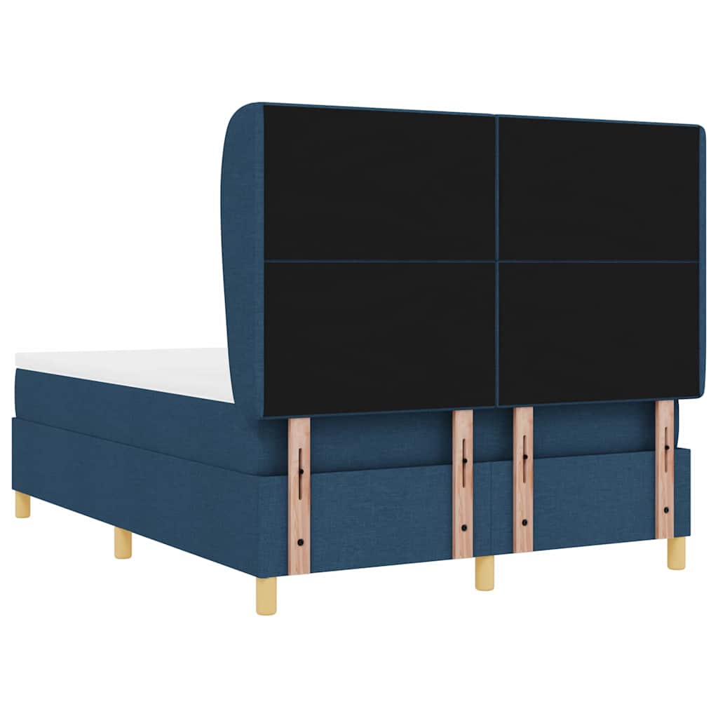 Postel S Boxspringem S Čelo Modrá 190 X 140 Cm Textil