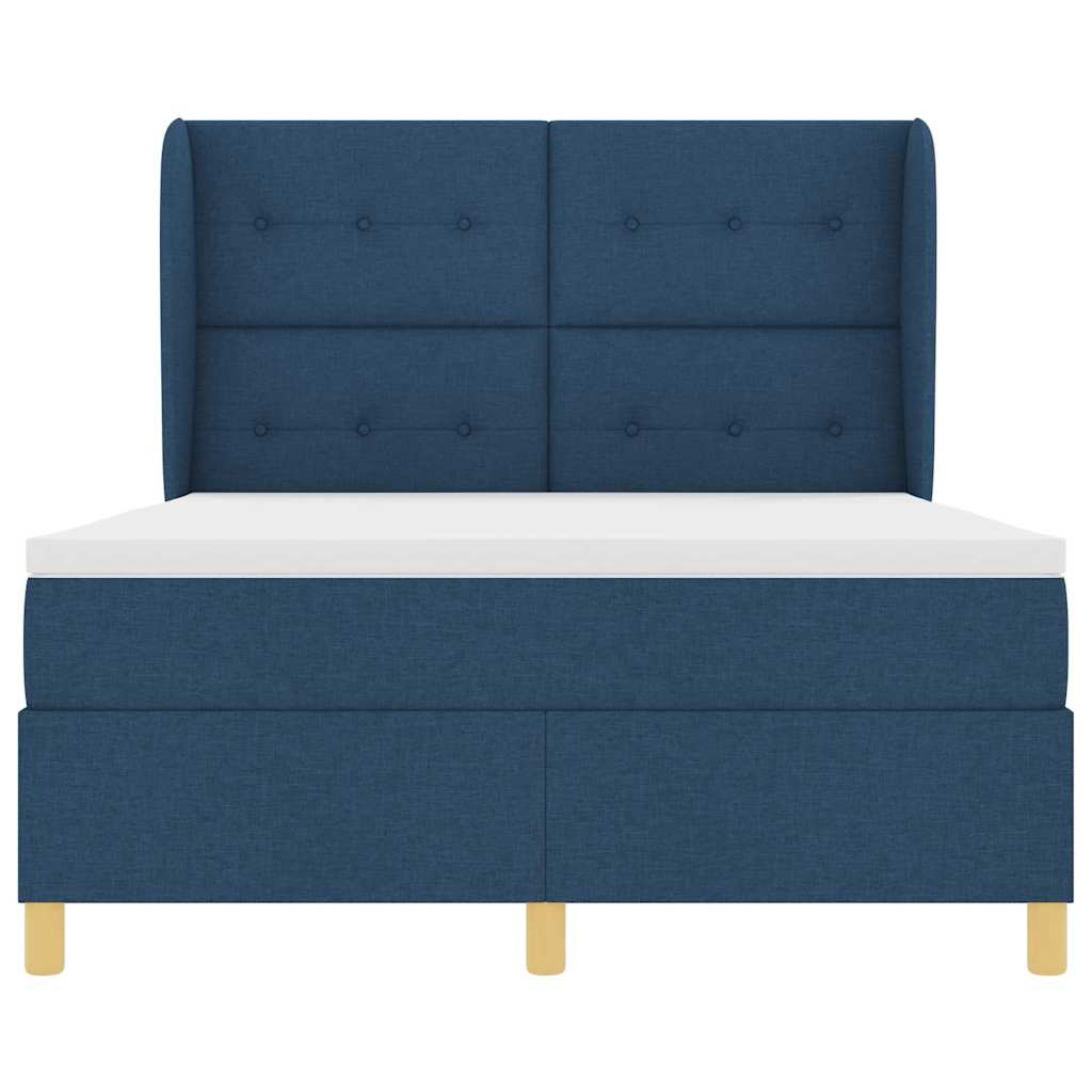 Postel S Boxspringem S Čelo Modrá 190 X 140 Cm Textil