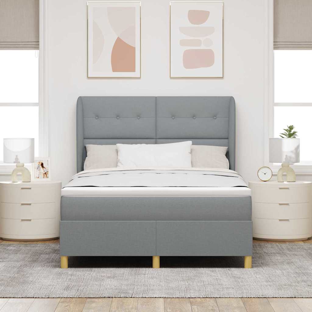 Postel S Boxspringem S Čelo Světle Šedá 200 X 140 Cm Textil