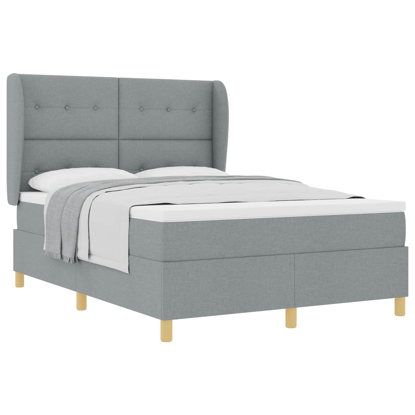 Postel S Boxspringem S Čelo Světle Šedá 200 X 140 Cm Textil