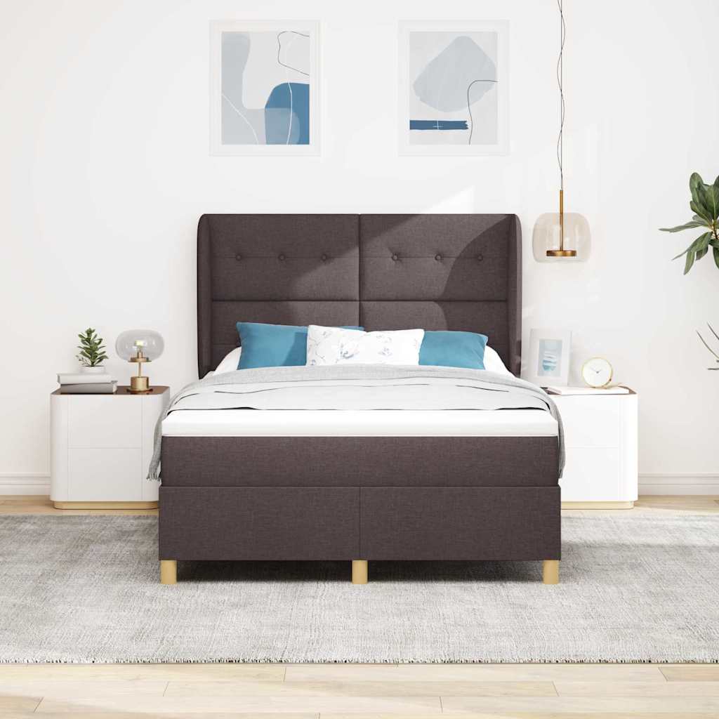 Postel S Boxspringem S Čelo Tmavě Hnědá 200 X 140 Cm Textil