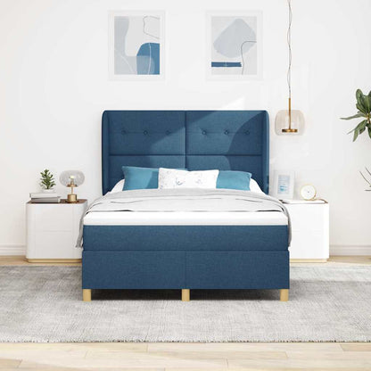 Postel S Boxspringem S Čelo Modrá 200 X 140 Cm Textil